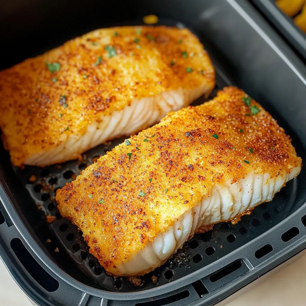 Crunchy air fryer cod fillets, perfectly cooked with a light and flaky texture.