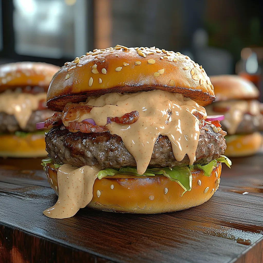 Juicy smash burgers topped with creamy baconnaise sauce, a flavorful twist on a classic.