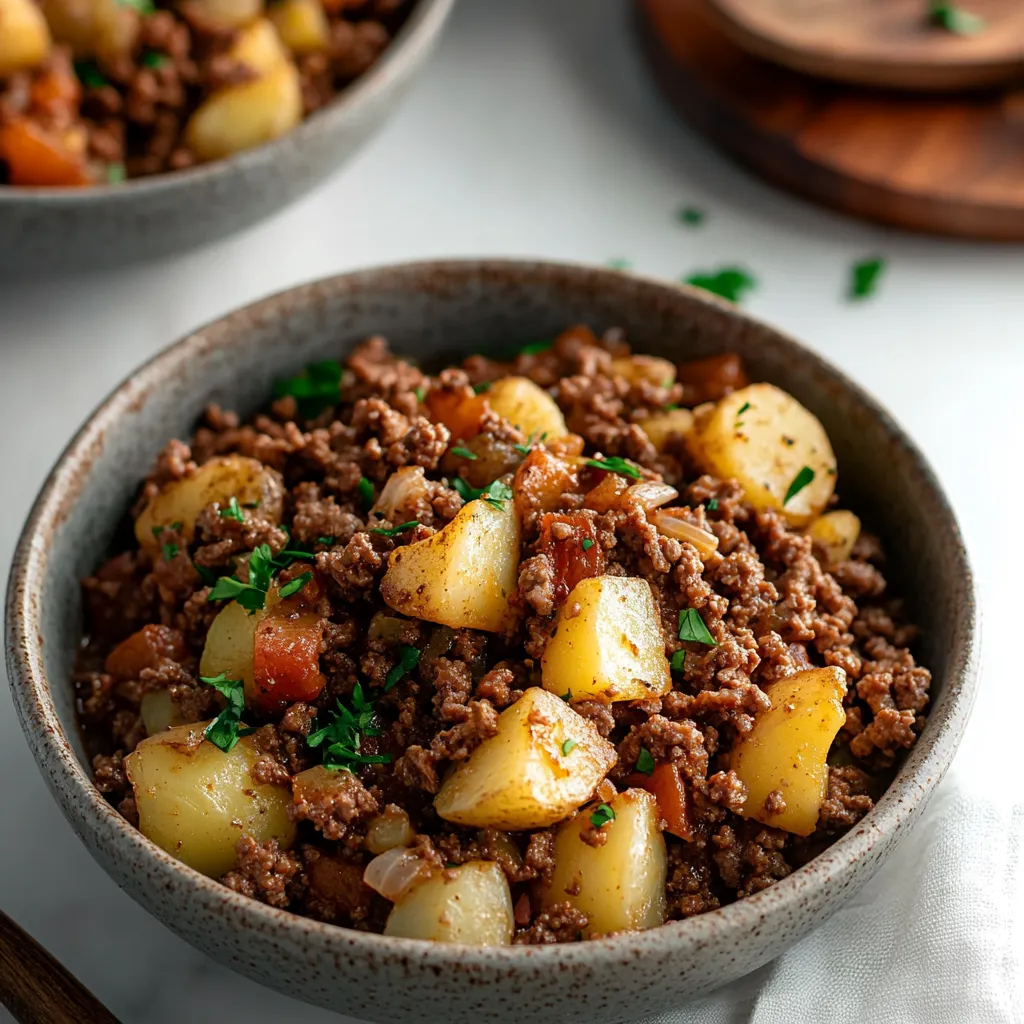 Hearty ground beef and potatoes, a simple and comforting one-pan meal.