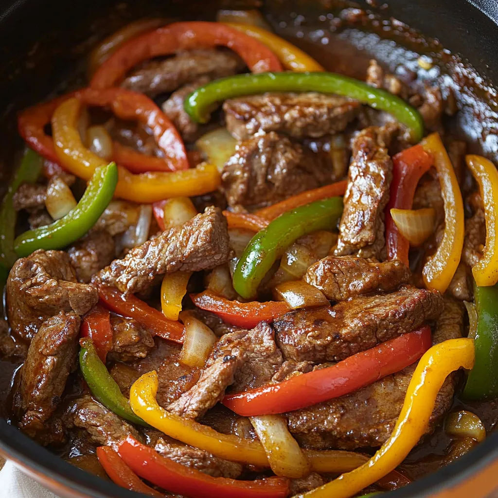 Savory pepper steak with bell peppers and onions, a quick and flavorful dinner.