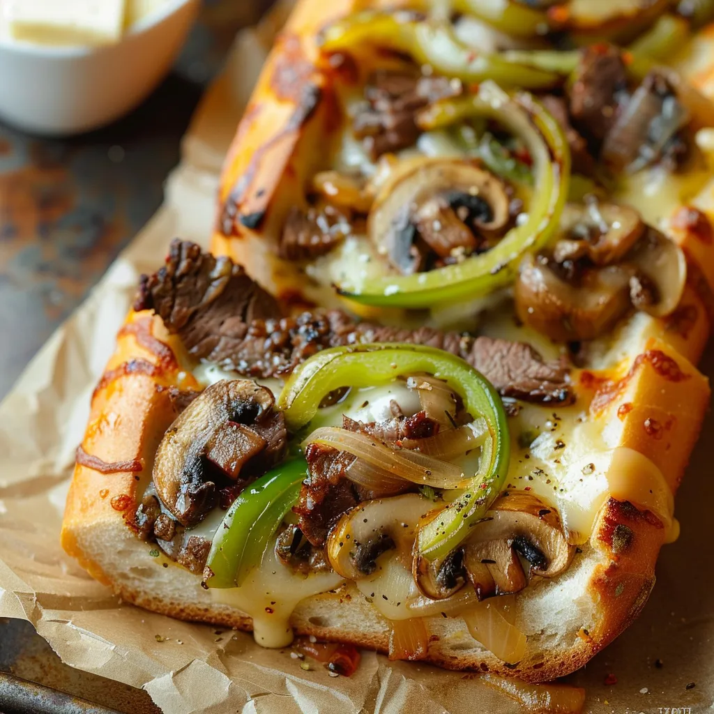 Savory Philly cheese steak cheesy bread, perfect for sharing or game nights.