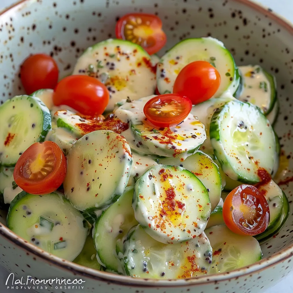 A bowl of vegetables including cucumbers, tomatoes, and zucchini.