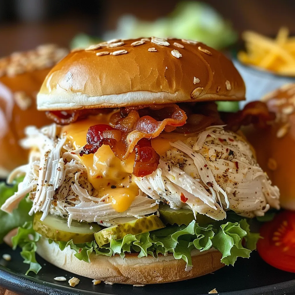 A chicken sandwich with bacon and cheese.
