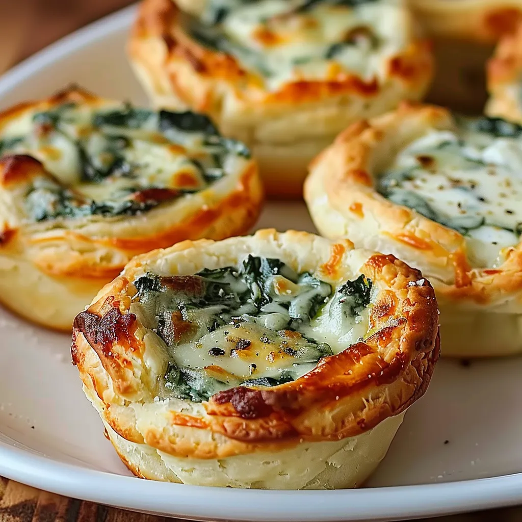A plate of four small pies with cheese and spinach.