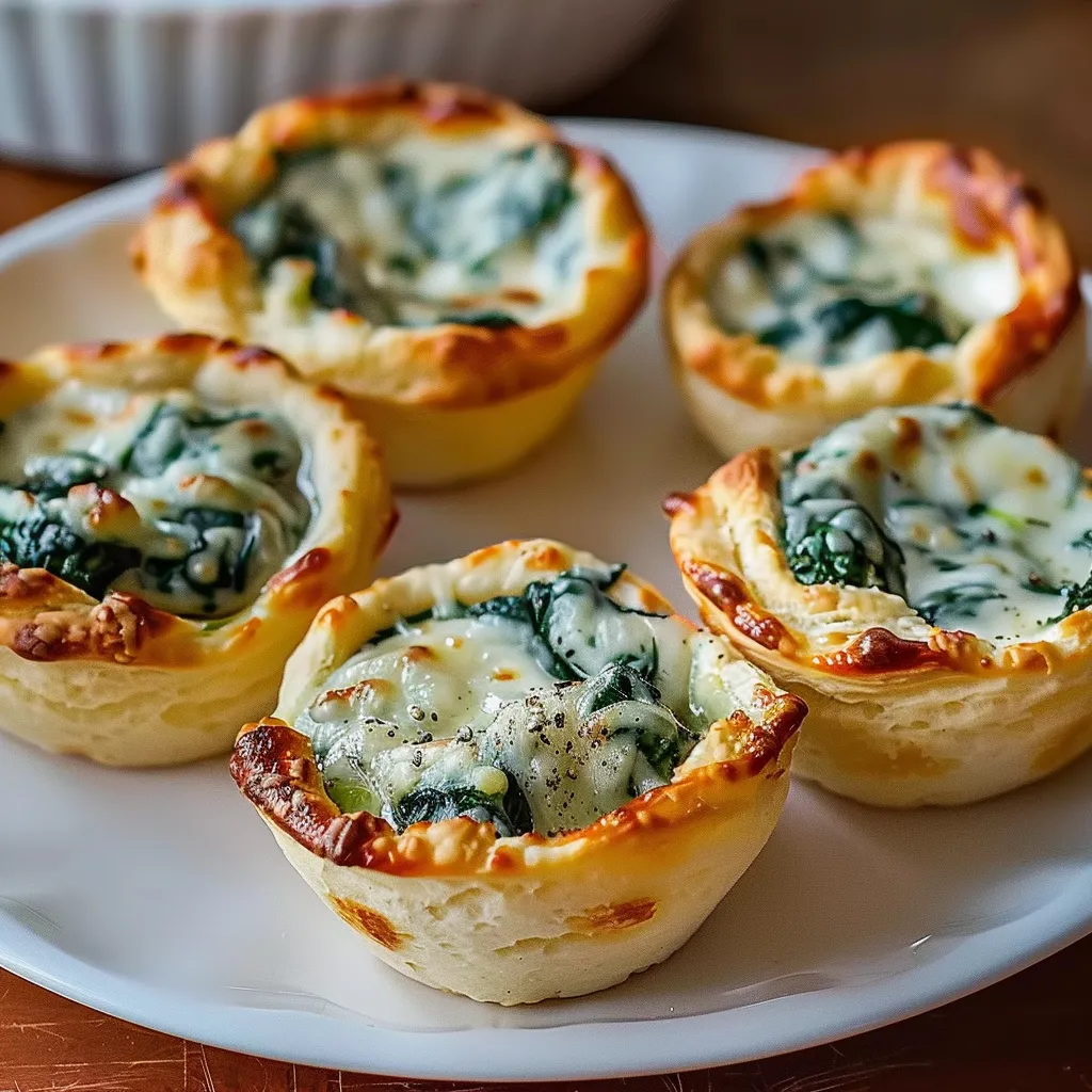 Four small pastries with greens on top.