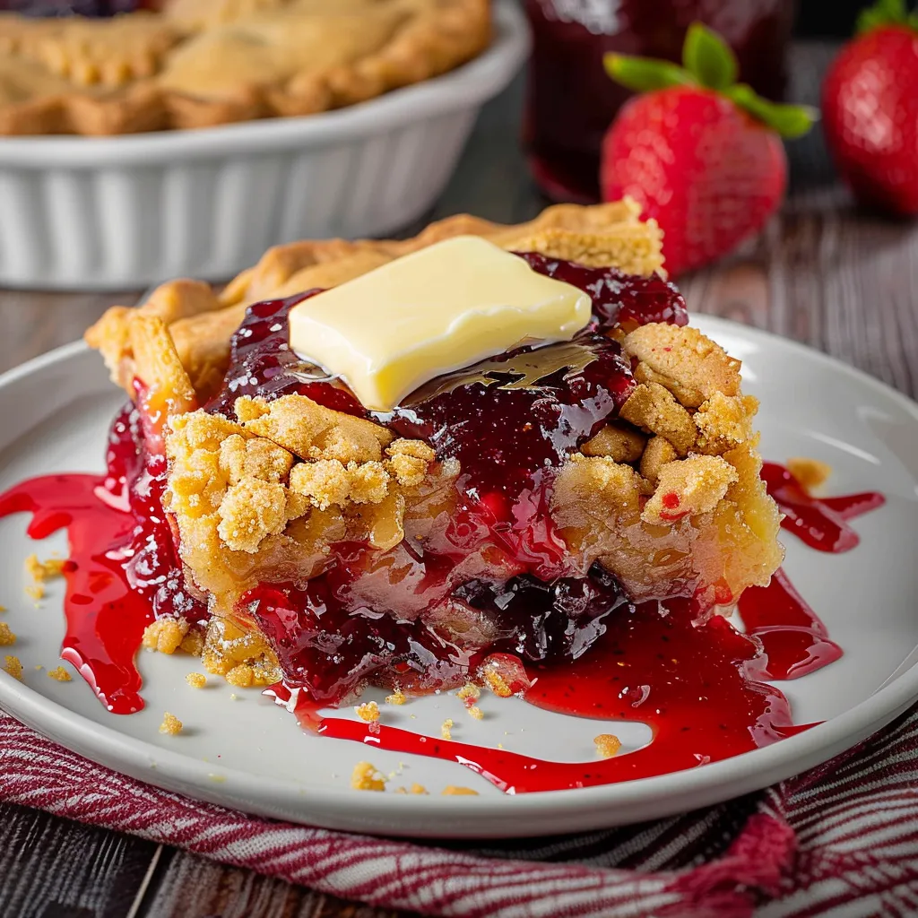 A slice of pie with butter on top.