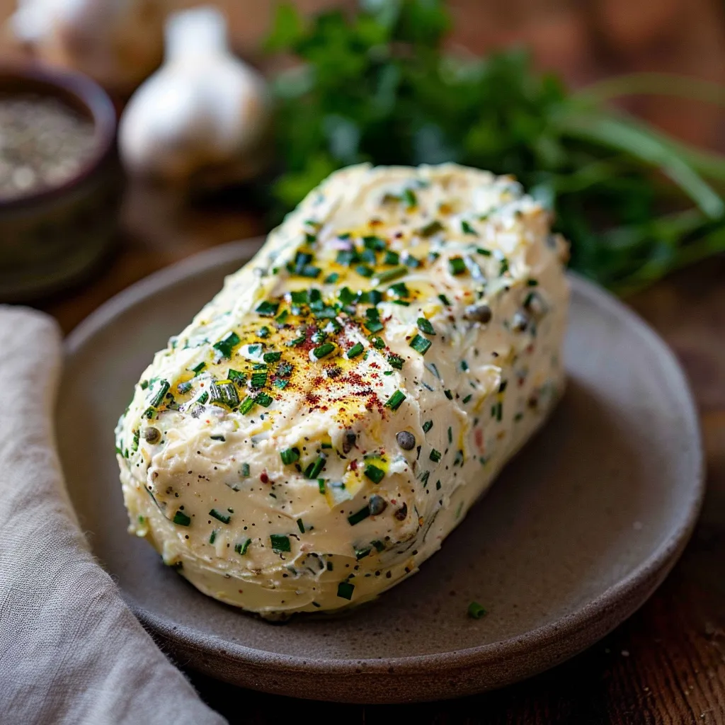 A plate of food with a bowl of garlic and a loaf of bread.