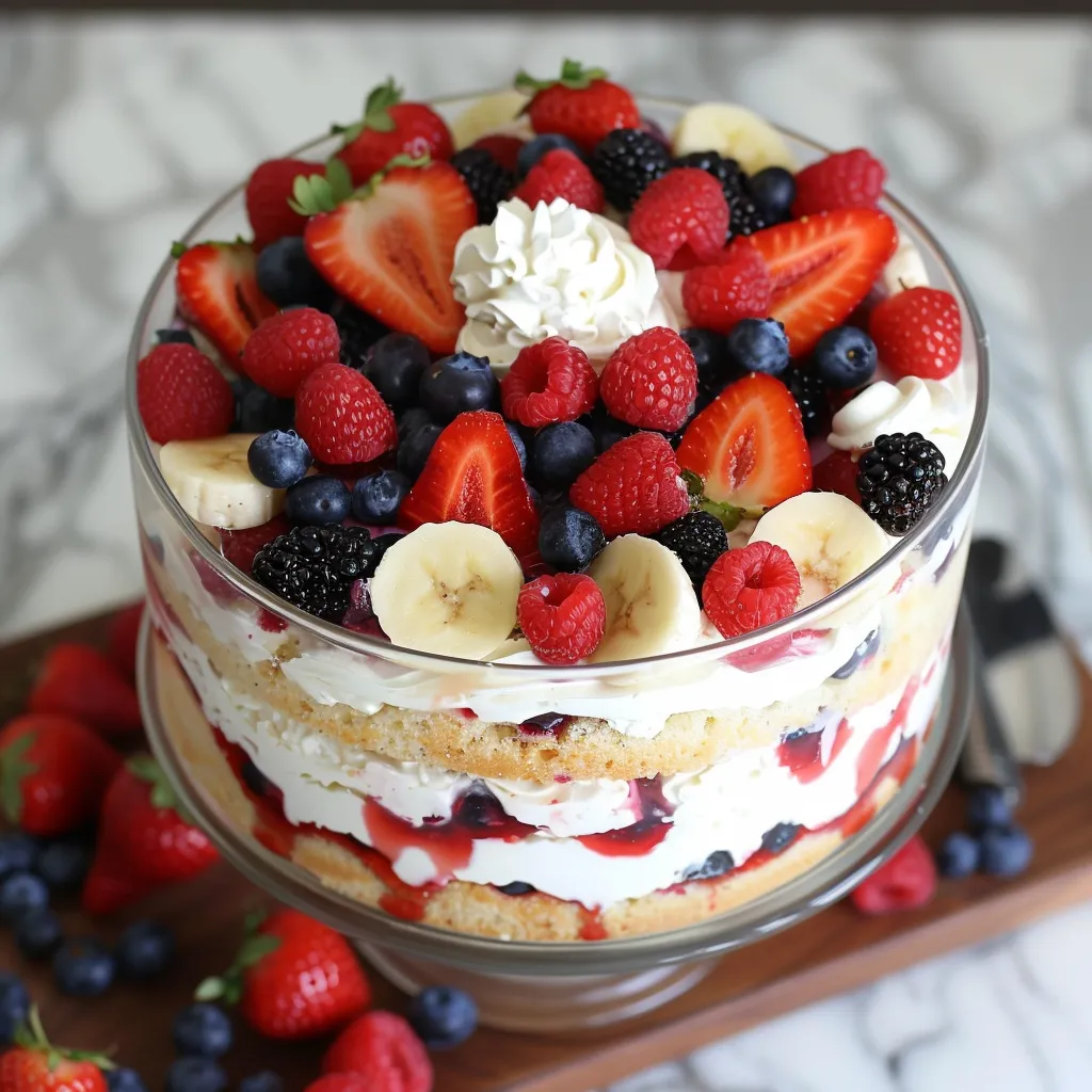 A cake with strawberries and blueberries on top.