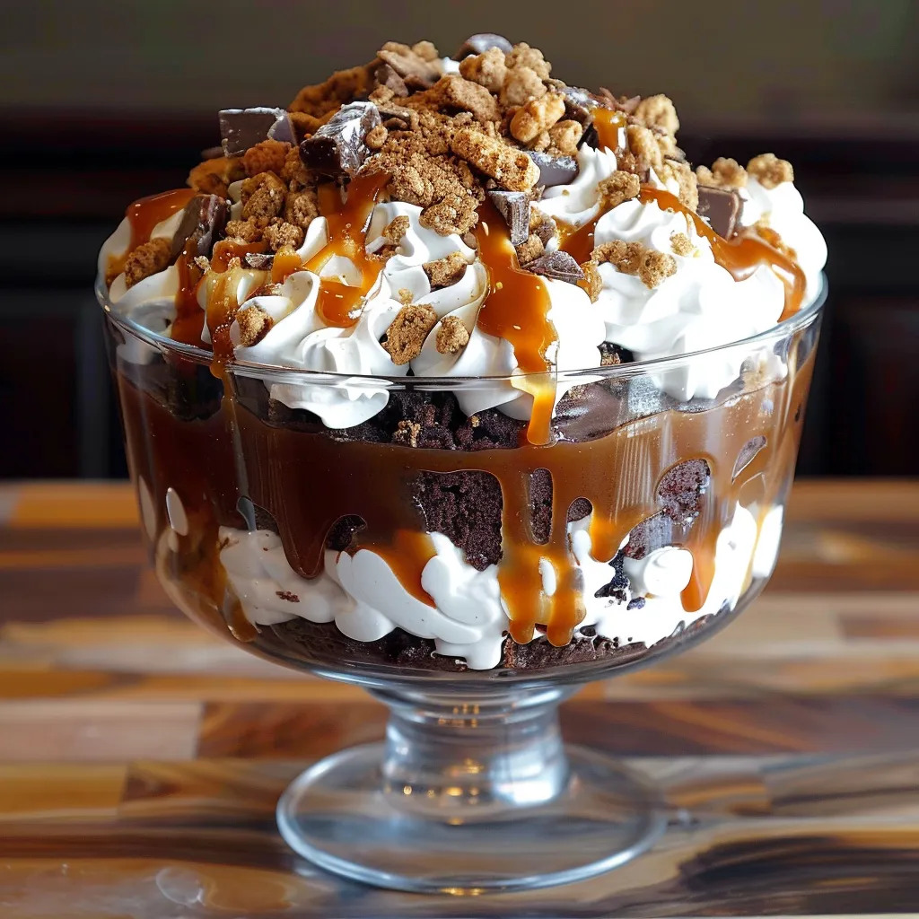 A glass bowl of ice cream with chocolate, caramel and peanut butter toppings.