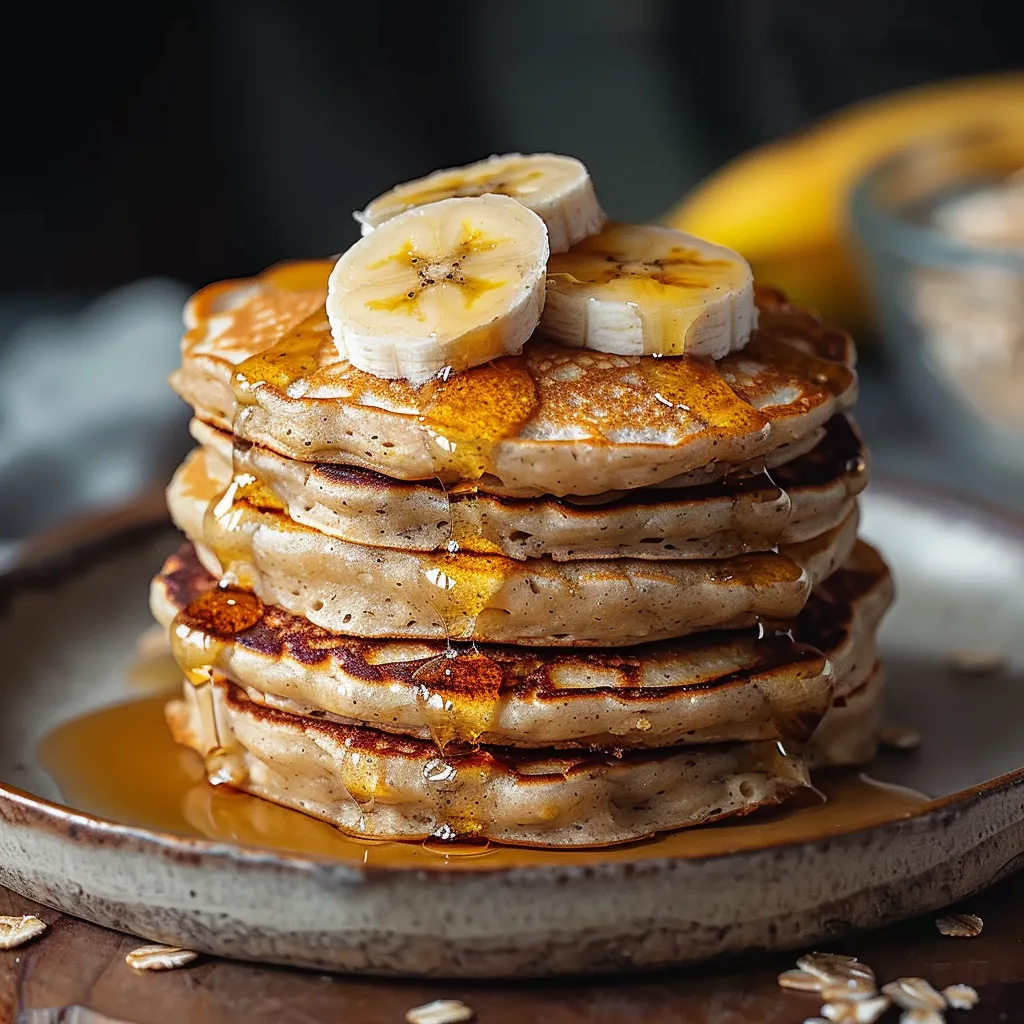 A stack of pancakes with bananas on top.