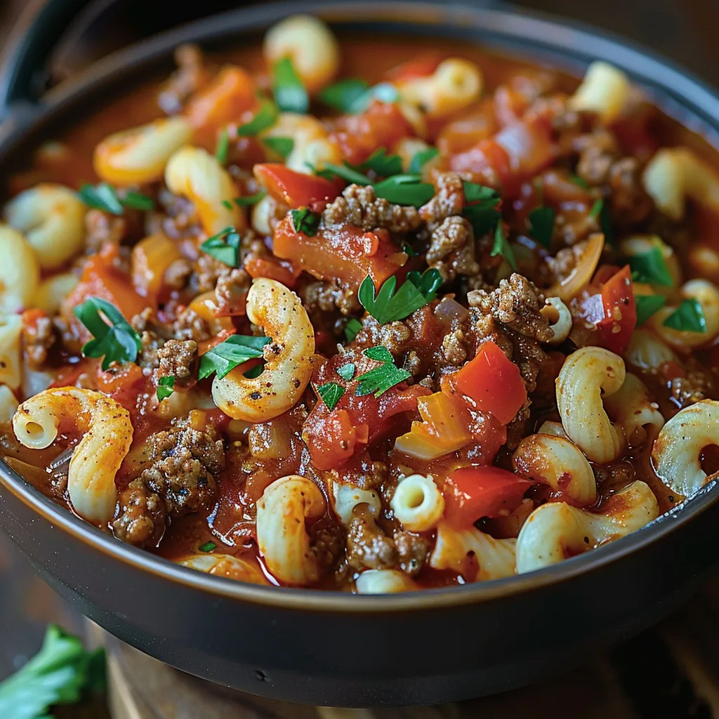 A bowl of pasta with meat and vegetables.