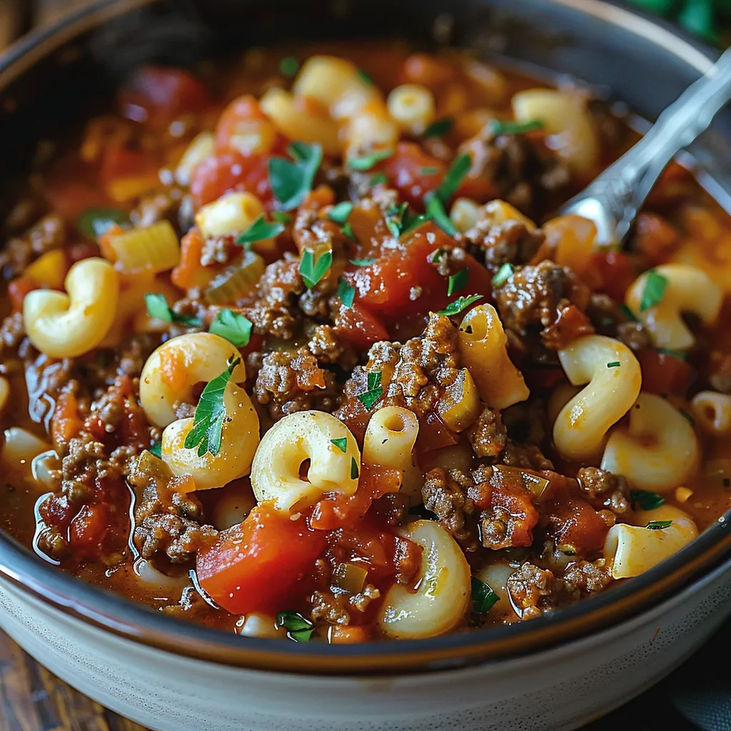 A bowl of pasta with meat and tomatoes.