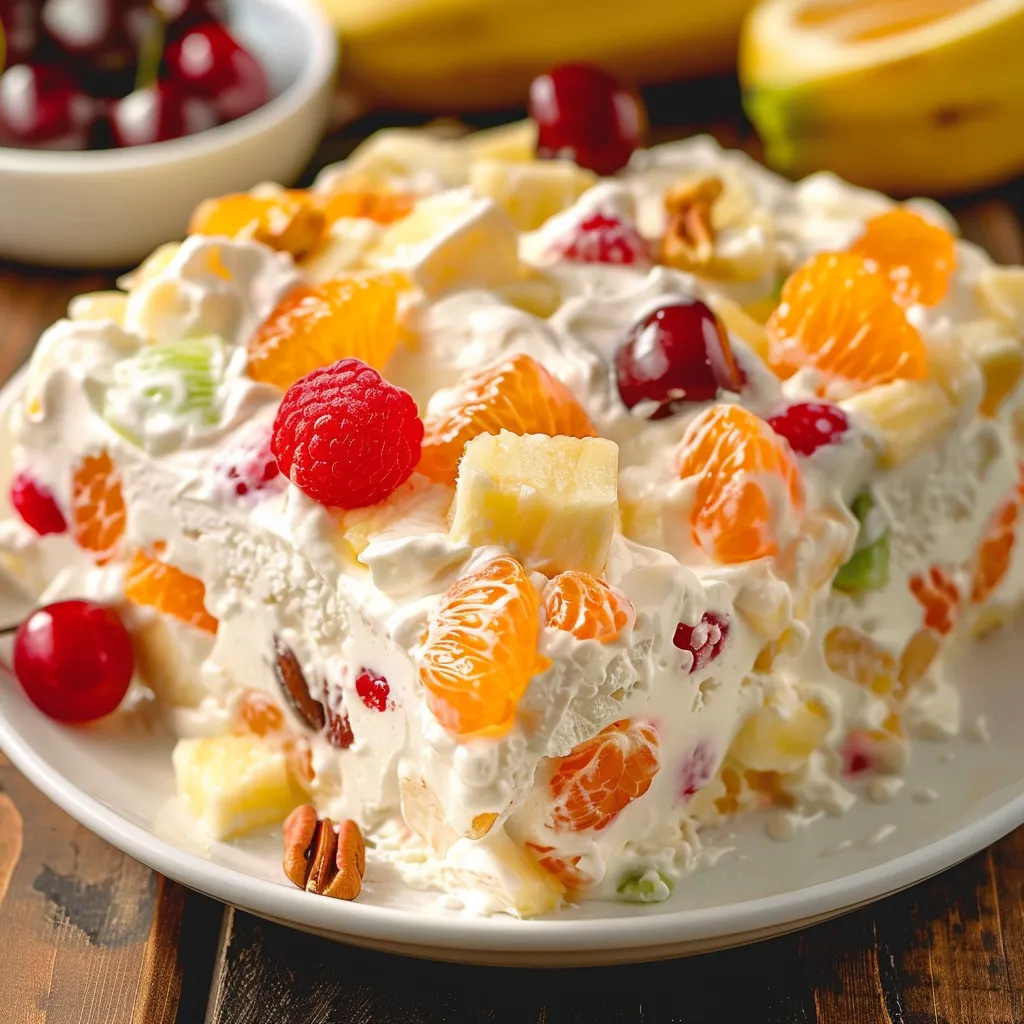 A white plate with a fruit salad on it.
