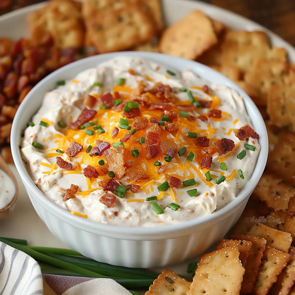 A bowl of bacon and cheese dip.