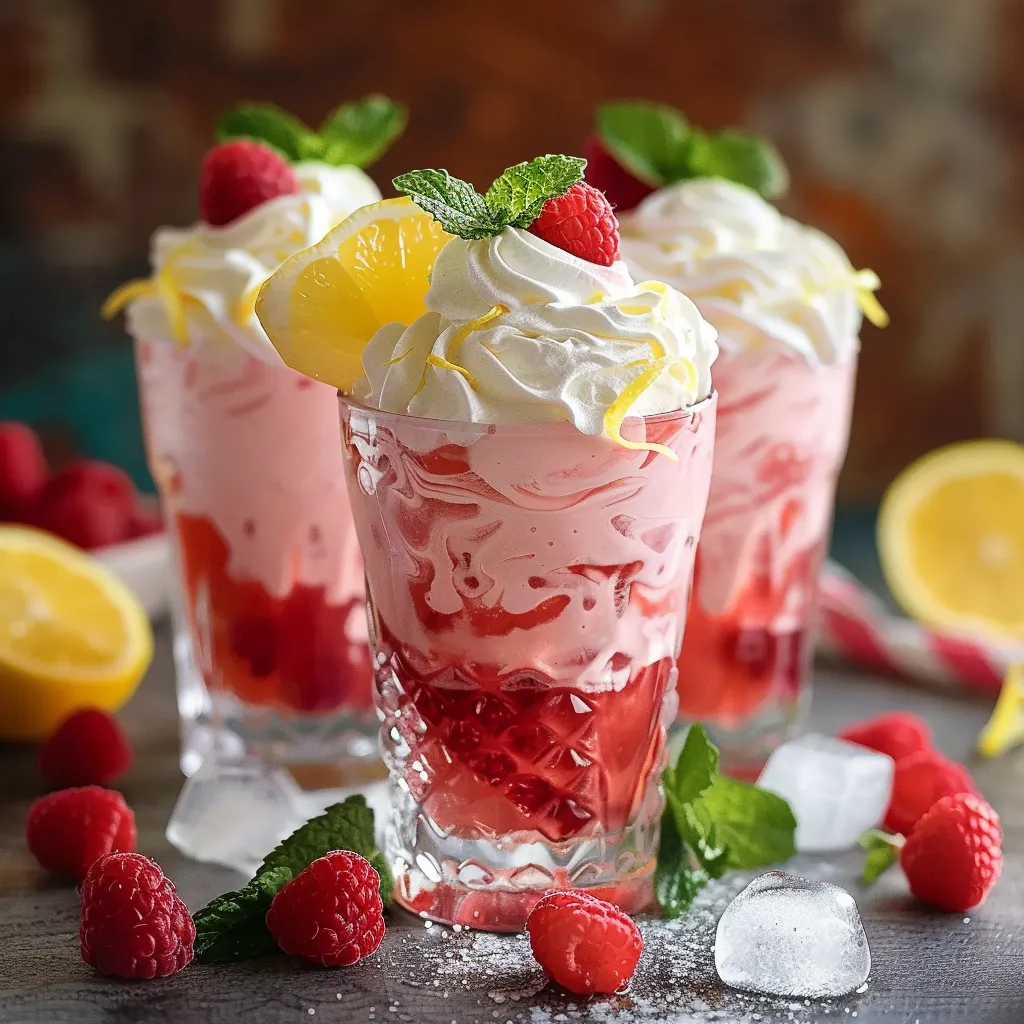 Three glasses of strawberry and orange whipped cream.