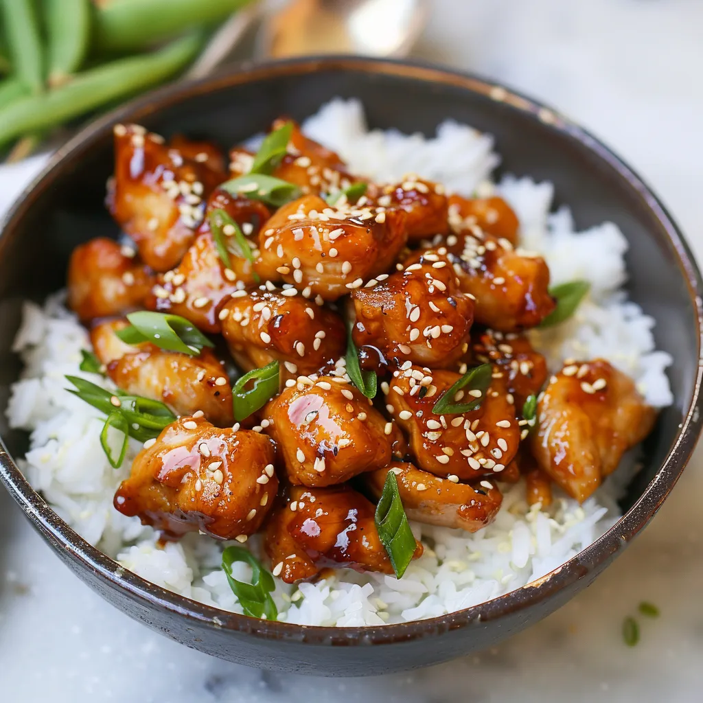 A bowl of chicken and rice.
