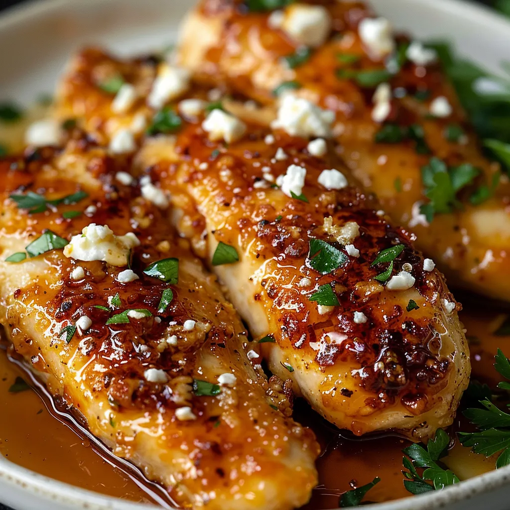 Chicken with feta cheese and herbs.