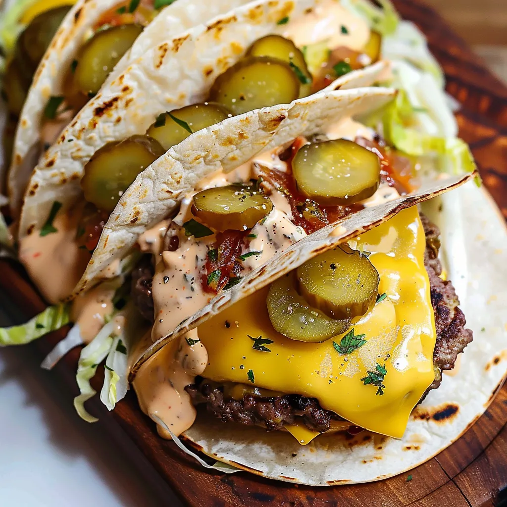 A burger with lettuce, pickles, and cheese on a bun.