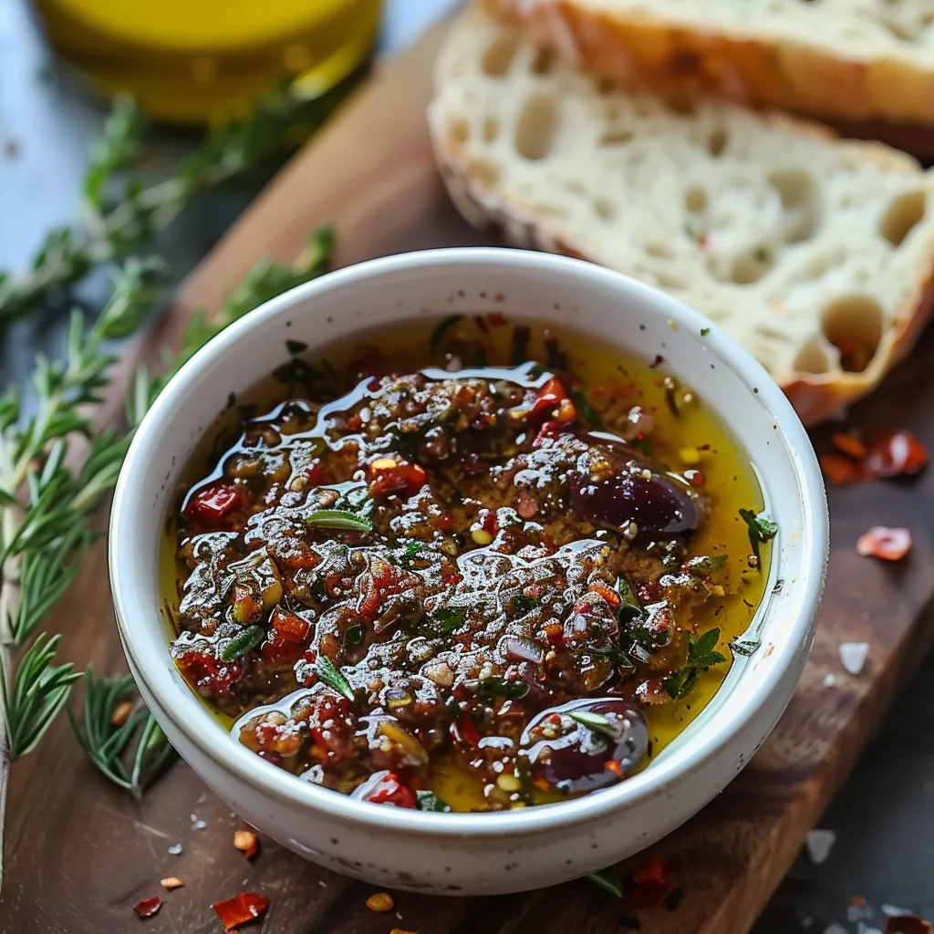 A bowl of red peppers and olives.