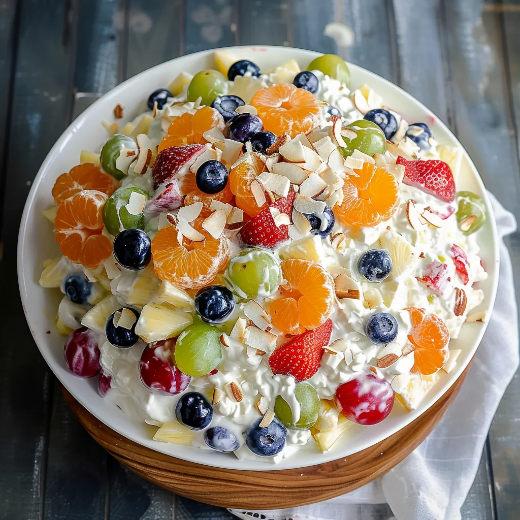 A white plate with a fruit salad on it.