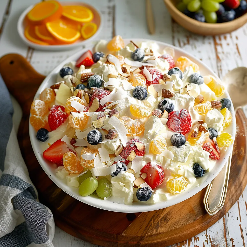 A bowl of fruit salad with strawberries, blueberries, grapes, and oranges.