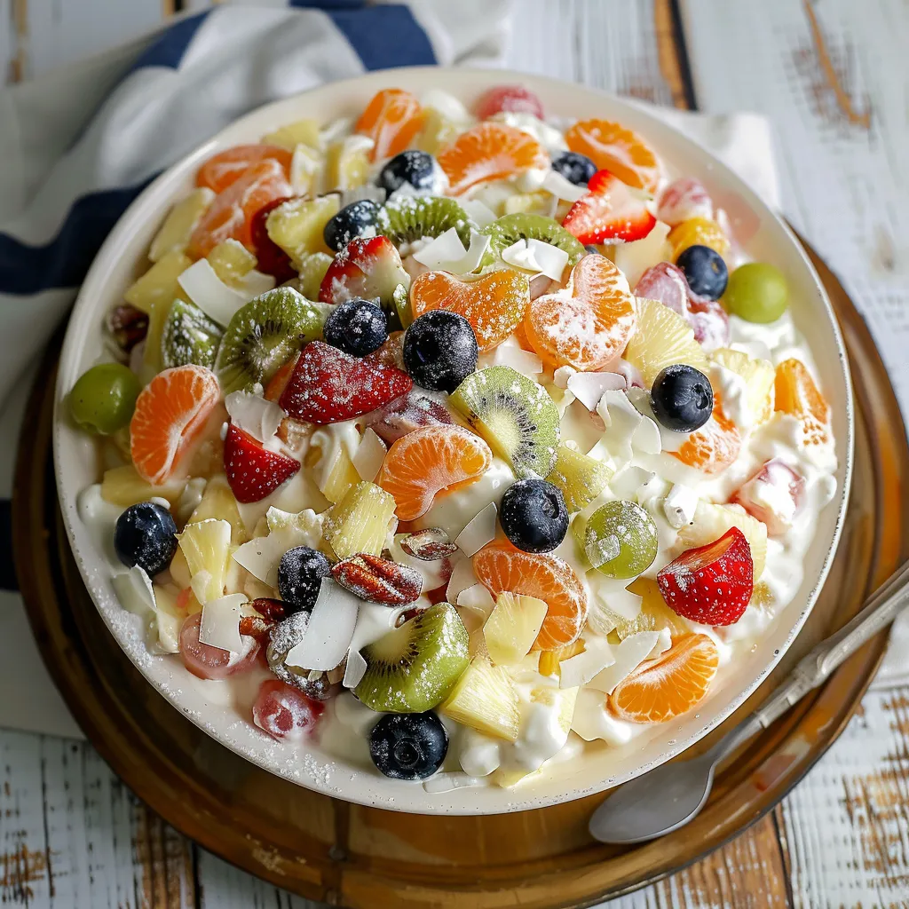 A bowl of fruit with kiwi, strawberries, blueberries, and oranges.