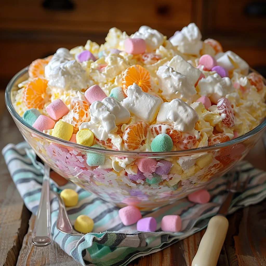 A bowl of popcorn with marshmallows and candy.