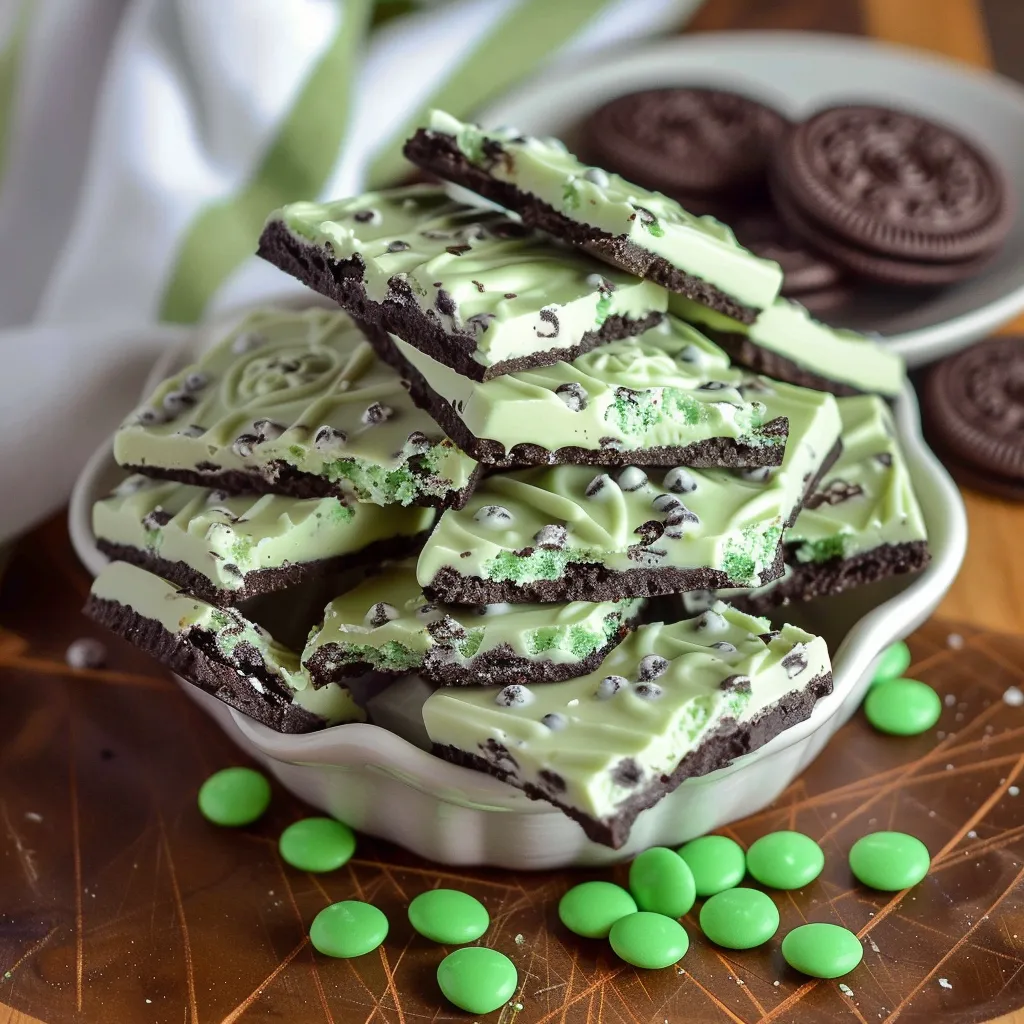 A bowl of candy bars with green candies on top.