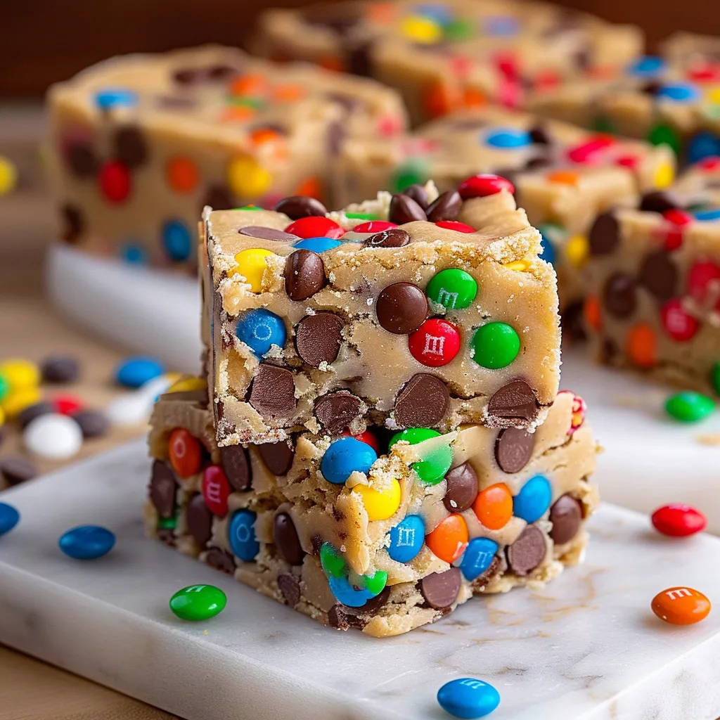 A square of candy with M&M's and chocolate chips.