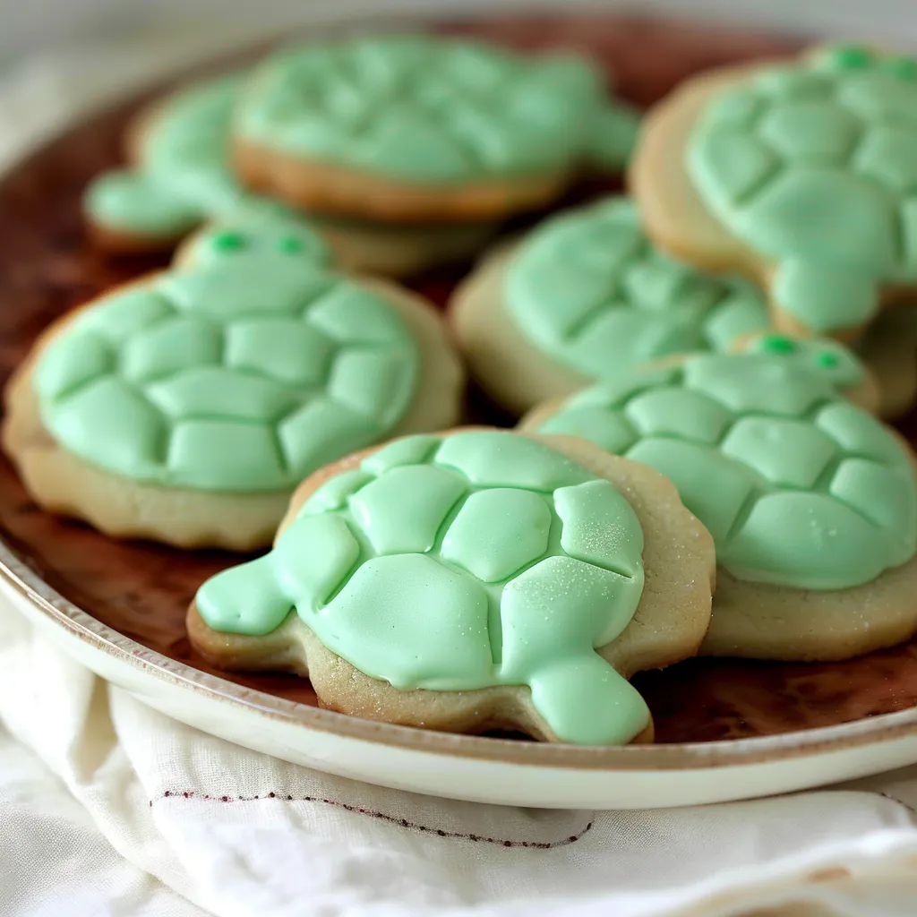 A plate of green turtle cookies.