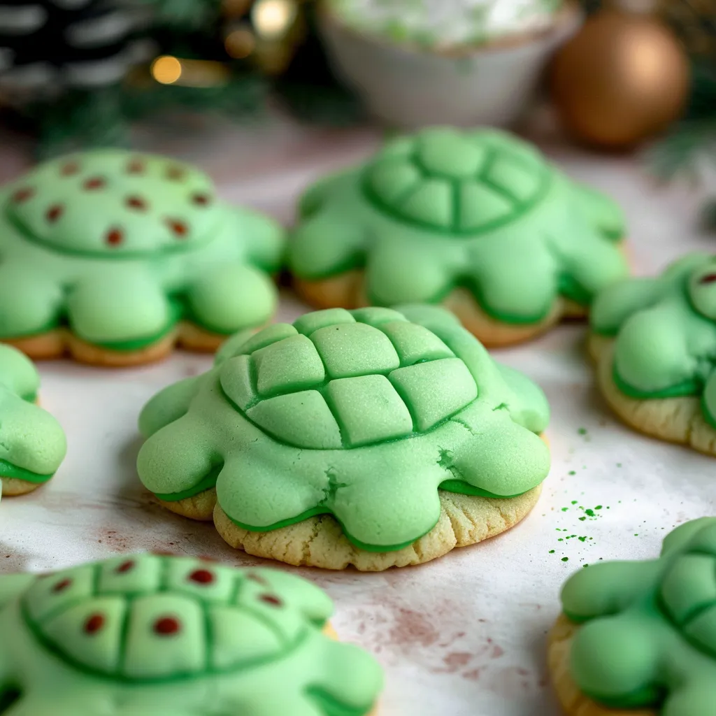 Green cookies with shells on them.