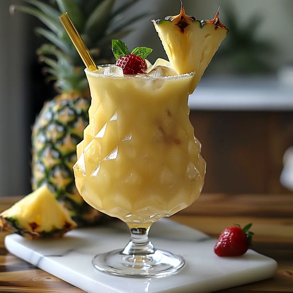 A glass of pineapple juice with a straw in it.