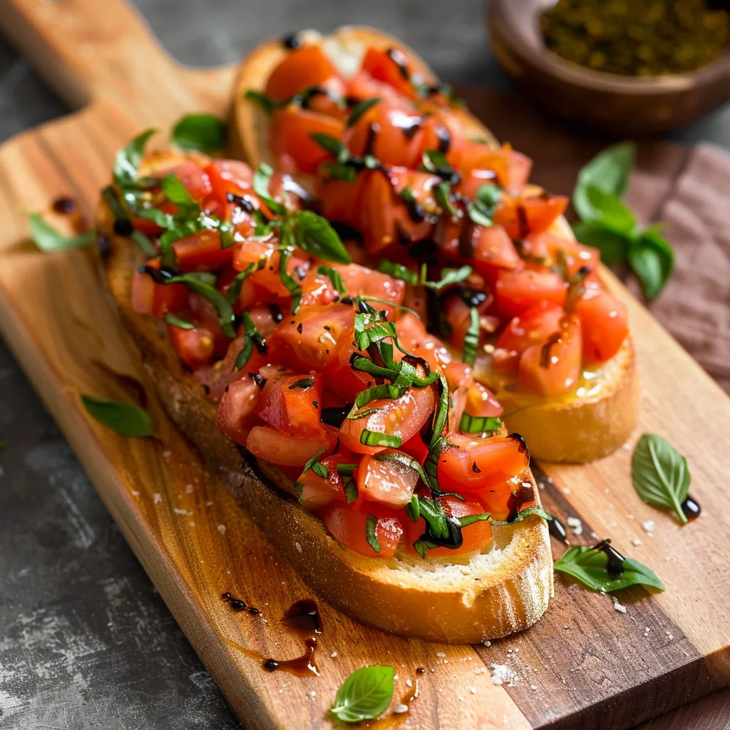 A slice of bread with tomatoes and basil on top.