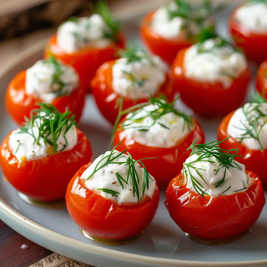 A plate of tomatoes with white topping.
