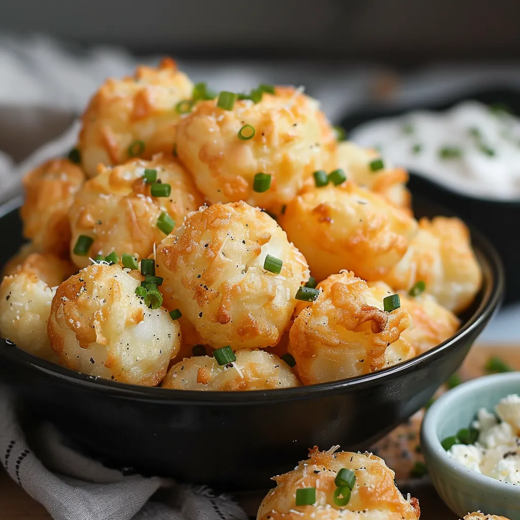 A bowl of cheese and herb balls.
