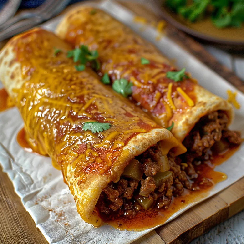 A burrito with meat and cheese on a paper towel.