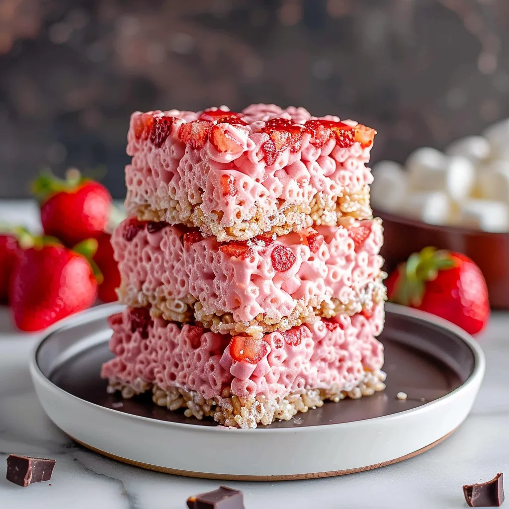 A stack of three cake slices with strawberries on top.
