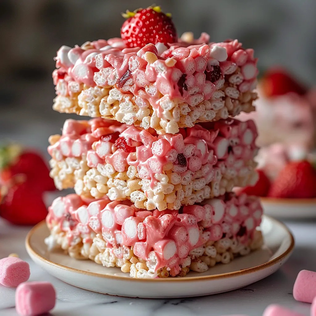 A stack of pink and white cake with strawberries on top.