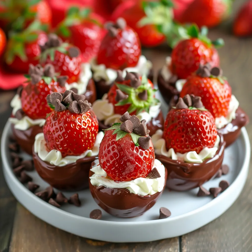 A plate of chocolate covered strawberries.
