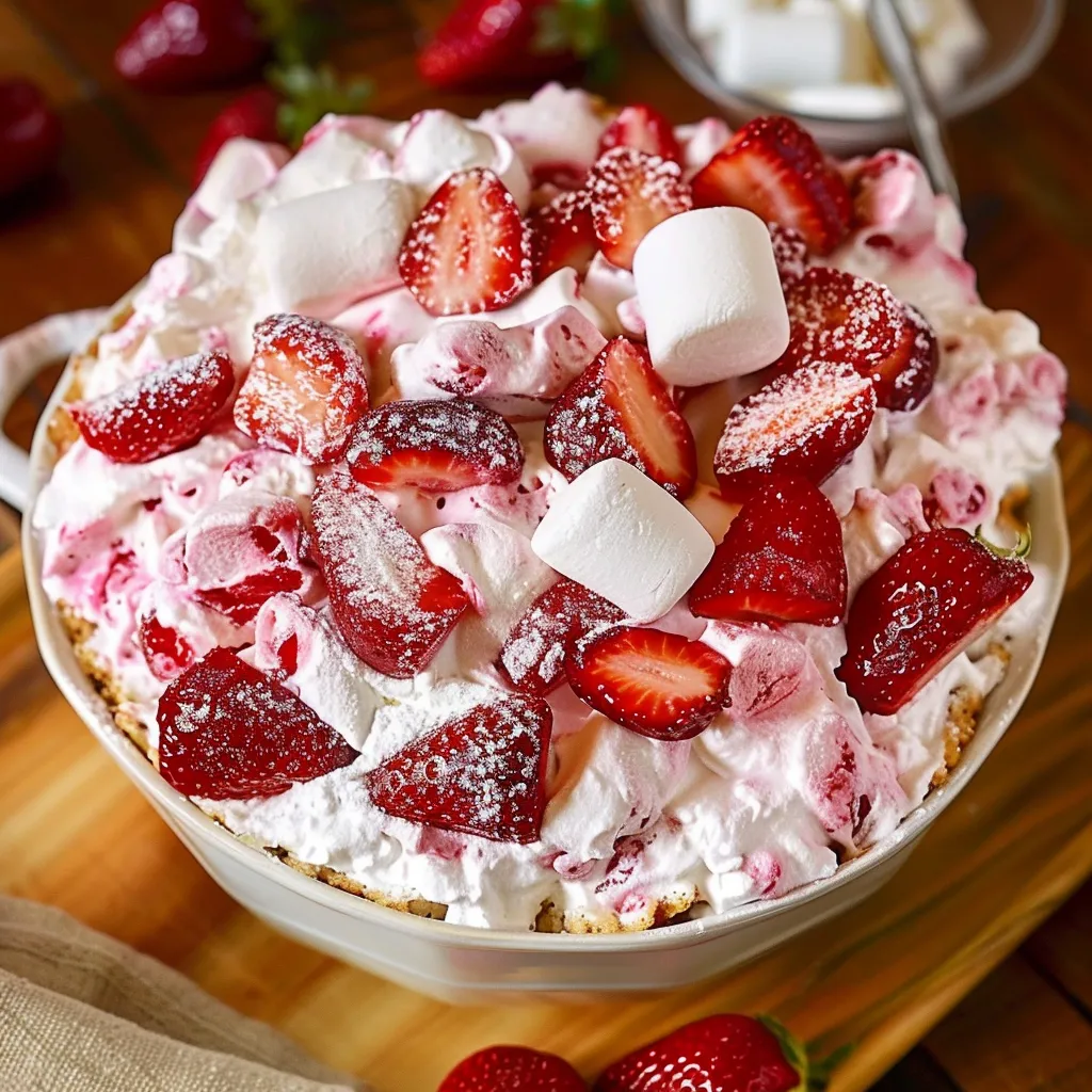 A bowl of strawberries and whipped cream.