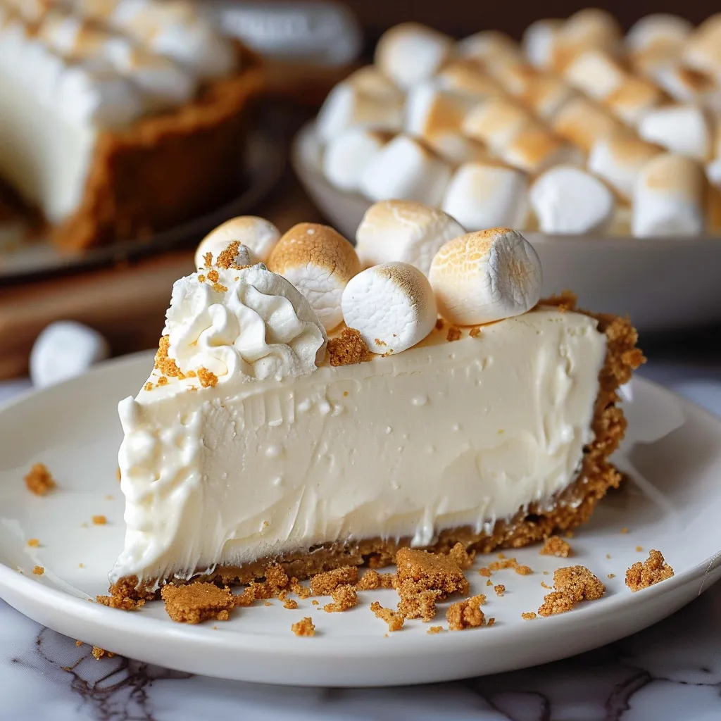 A slice of pie with marshmallows on top.