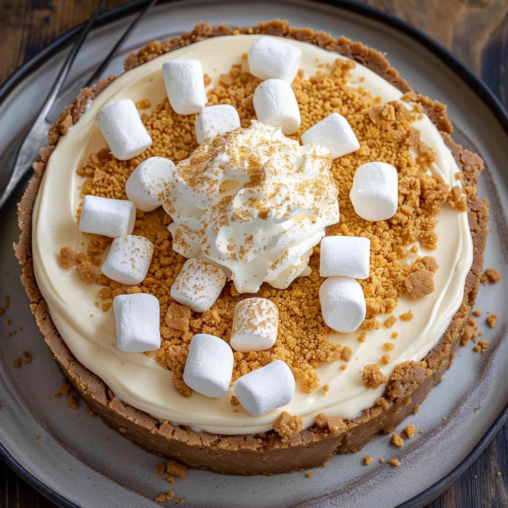 A slice of cake with marshmallows on top.