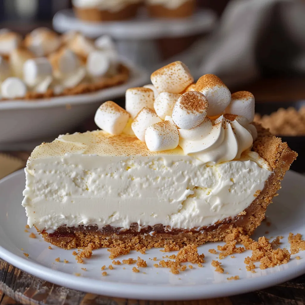 A slice of pie with marshmallows on top.