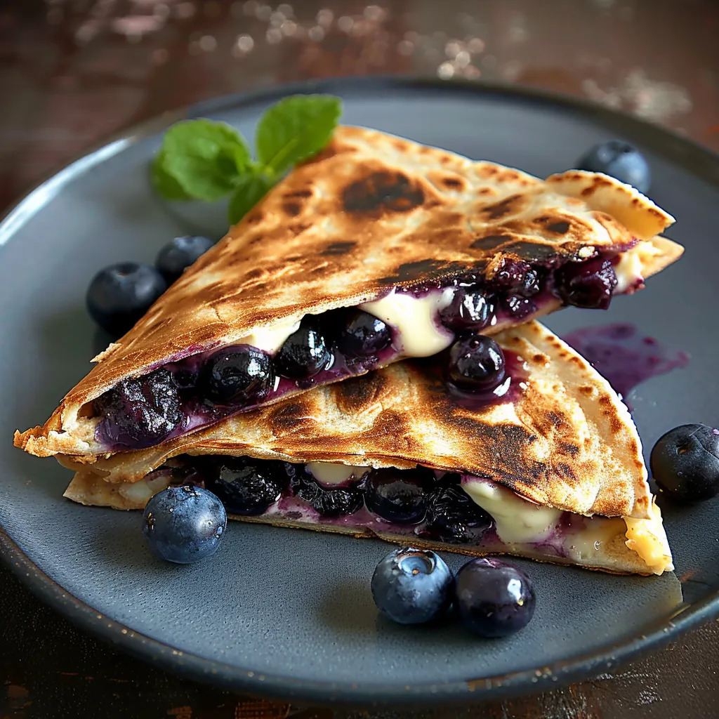 A slice of blueberry cheese quesadilla.