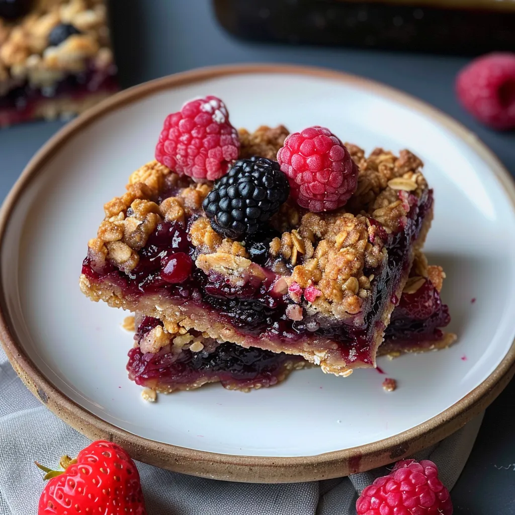 A slice of berry crumble on a plate.