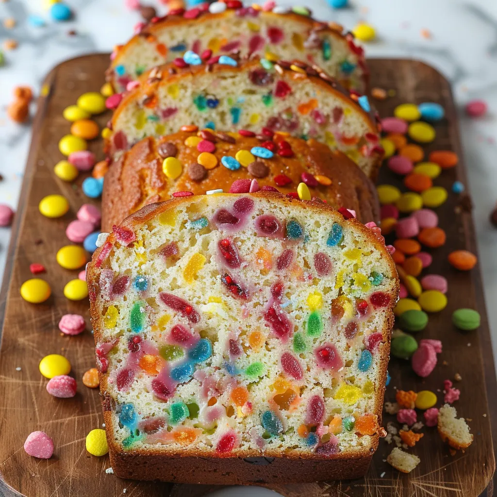 A loaf of bread with rainbow sprinkles on top.