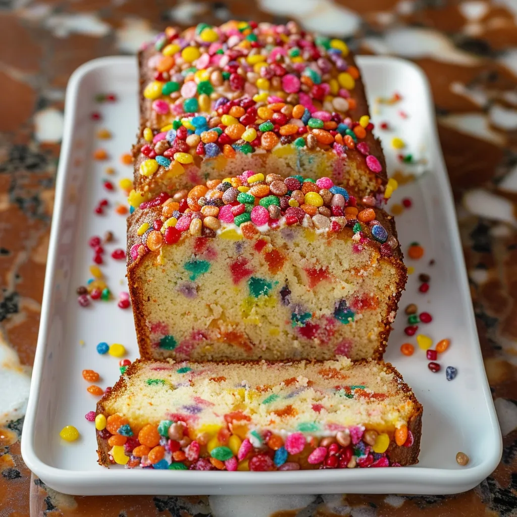 A cake with sprinkles on a plate.