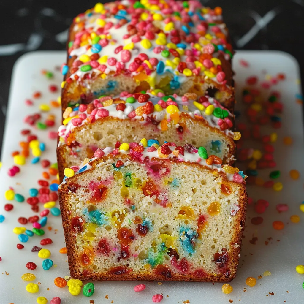 A slice of cake with rainbow sprinkles.