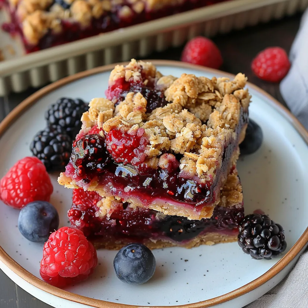 A square of cake with berries on top.