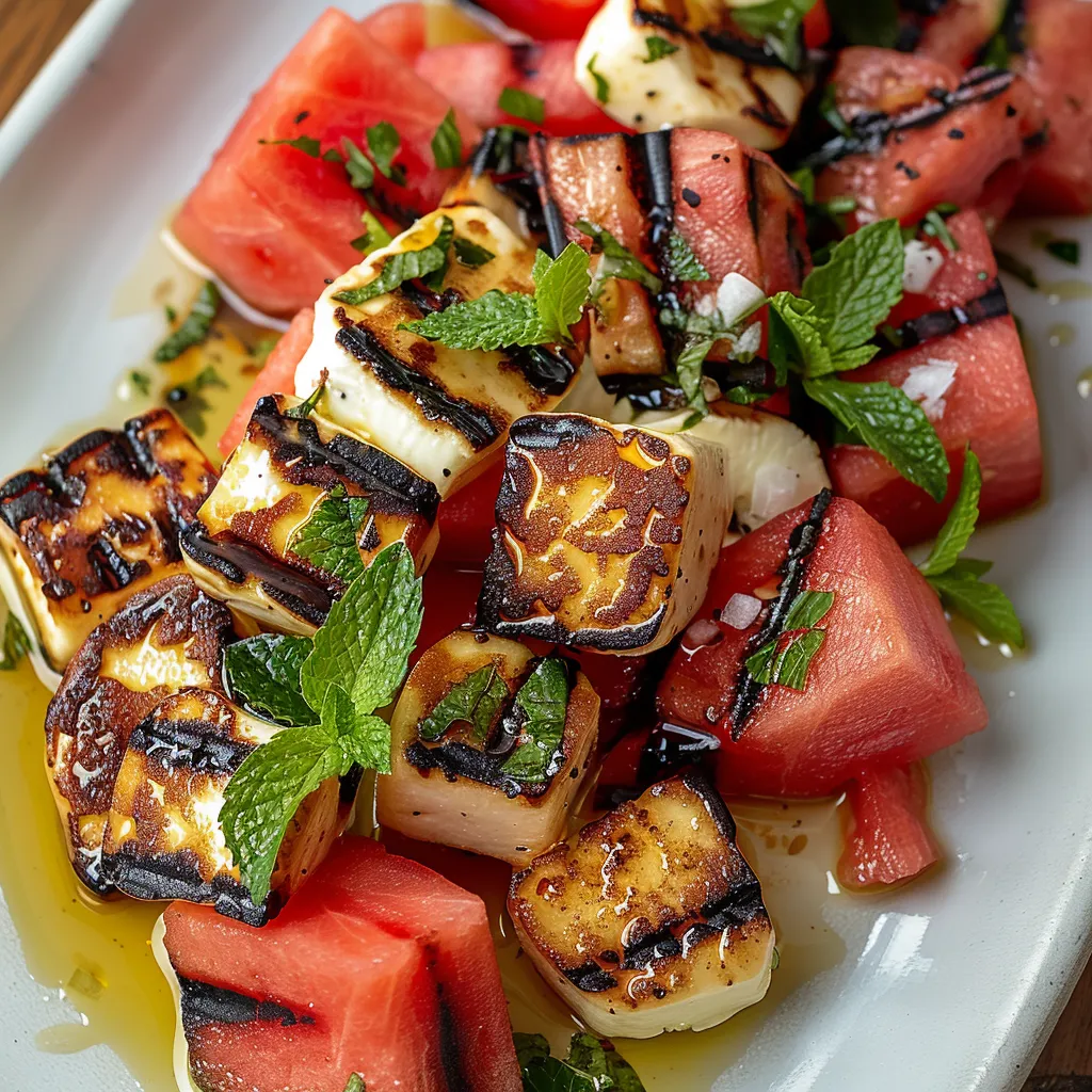 A plate of grilled vegetables and watermelon.
